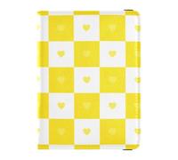 Buffalo Plaid Check Gold White Heart Leather Passport Holder Cover Wallet Vaccine Card Holder Cover Combo Passport Cover Holder Wallet Case Waterproof, buffalo plaid check gold white heart, One Size