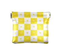 Buffalo Plaid Check Gold White Heart Small Leather Coin Purse Cute Mini Makeup Bag for Woman Girl