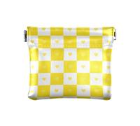 Buffalo Plaid Check Gold White Heart Women's PU Leather Coin Purse Portable Card Key Organizer for Girls Women Ladies