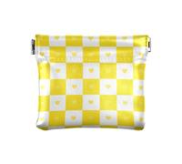 Buffalo Plaid Check Gold White Heart Women's PU Leather Coin Purse Waterproof Personal Items Organizer for Woman, buffalo plaid check gold white heart, One Size, Print Art