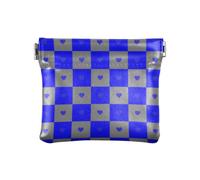 Buffalo Plaid Check Gray Blue Heart Small Leather Coin Purse Cute Card Cases Money Organizers for Women Ladies, buffalo plaid check gray blue heart, One Size, Print Art