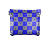 Buffalo Plaid Check Gray Blue Heart Women's PU Leather Coin Purse Portable Cash Coin Purse for Women Boys Girls