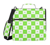 Buffalo Plaid Check Heart Green 3 Rings 1.5 inch Zip Up Binder with Strap Easy to Carry Document Organizer Bag for School and Office