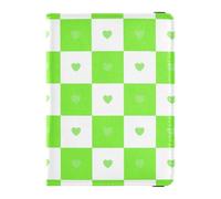 Buffalo Plaid Check Heart Green Leather Passport Holder Cover Wallet Travel Passport Wallet Badge ID Vaccine Card Holder Wallet Ultra Slim, buffalo plaid check heart green, One Size
