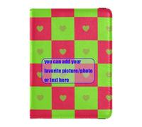 Buffalo Plaid Check Heart Green Red customize Leather Passport Holder Cover Wallet Passport Case Passport Holder Combo with Vaccine Card Slot Waterproof, buffalo plaid check heart green red, One Size