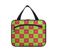 Buffalo Plaid Check Heart Green Red Hanging Travel Toiletry Bag with Hook, Designer Essential Bags for toiletries for Accessories Must Haves Hotel cartera para maquillaje L