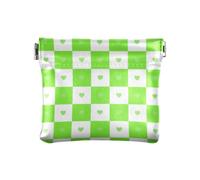 Buffalo Plaid Check Heart Green Women's Leather Coin Purse Wallet Waterproof Mini Coin Purse Pouches for Women Travel, buffalo plaid check heart green, One Size, Print Art