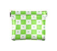 Buffalo Plaid Check Heart Green Women's Leather Coin Purses Pouches Convenient Card Key Organizer for Men Women Travel, buffalo plaid check heart green, Decoration