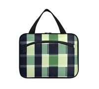 Buffalo Plaid Check Navy Blue Green Hanging Cosmetic Bags for Women with Hook, Designer Chic Bag with compartments for Travel Accessories Work estuche para maquillaje L