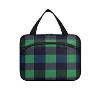 Buffalo Plaid Check Navy Blue Green Hanging Item Travel Bag with Hook, Designer Essential Hanging Toiletry Bags for Women Must Haves Traveling bolso Viajero para Mujer L