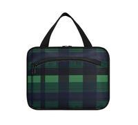 Buffalo Plaid Check Navy Blue Green Hanging Makeup Bag Travel Cosmetic with Hook, Designer Expandable Make up Bag for Womens Gym bolso de Mano para Hombre L