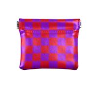 Buffalo Plaid Check Red Violet Small Leather Coin Purse Portable Jewelry for Woman, buffalo plaid check red violet, One Size, Print Art