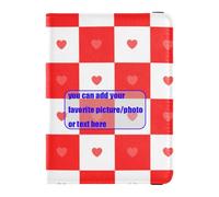 Buffalo Plaid Check Red White Heart customize Leather Passport Card Holder Cover Combo Vaccine Case Protector Cover Passport Holder Combo with Vaccine Card Slot Waterproof, buffalo plaid check red