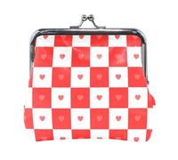 Buffalo Plaid Check Red White Heart PU Leather Change Purse Portable Jewelry for Women