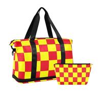 Buffalo Plaid Check Red Yellow Gym Duffel Bag Gym Sports Carry with Toiletry Bag for Trip Large Capacity, buffalo plaid check red yellow, One Size