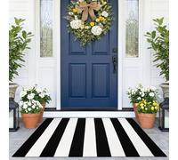 Buffalo Plaid Check Rug Outdoor 27.5 x 43 Inches Washable Woven Outdoor Rugs for Layered Door Mats Porch/Kitchen/Farmhouse’ (2.3x3.6, Black and White/Stripe)