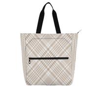 Buffalo Plaid Check Tartan Scotland Beige Books Tote Bags for Kids Boys Girls Lightweight Library Book Tote Bag Shoulder Bag with Pockets for School Work Travel Rainbow