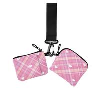 Buffalo Plaid Check Tartan Scotland Peach Love Women's Coin Pouches Card Holder Compact Size Credit Card Wallet Organizer with Wristlet Strap for Lady 2 Packs