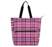 Buffalo Plaid Check Tartan Scotland Peach Purple Book Tote Bag for Kids Women Men Large Tote Bag Resuable Grocery Bag with Zipper for School and Playtime Rainbow