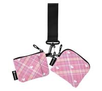Buffalo Plaid Check Tartan Scotland Pink Love Women's Wallets Card Cases Slim Detachable Wristlet Wallet Key Holder with Keychain for Lady 2 Pcs, Buffalo Plaid Check Tartan Scotland Pink love, One