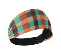 Buffalo Plaid Check Terracotta Turquoise Moisture Wicking thick headbands Stretchy wide head bands for women's hair for washing face Running make up Volleyball