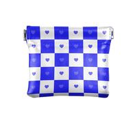Buffalo Plaid Check White Blue Heart Women's Leather Coin Change Purse Portable Personal Items Organizer for Girls Ladies Handbag