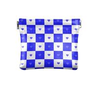 Buffalo Plaid Check White Blue Heart Women's Leather Coin Purses Pouches Waterproof Travel Accessories for Women, buffalo plaid check white blue heart, One Size, Print Art