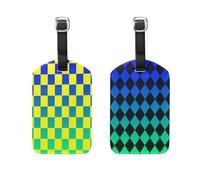 Buffalo Plaid Check Yellow Blue Green Gradient Buffalo Plaid diamonding Black Blue Green Gradient 2 Pcs Luggage Tags Noticeable Travel Tags with Name ID Card for Suitcase