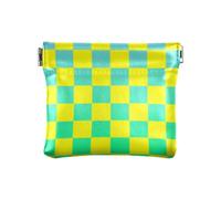 Buffalo Plaid Check Yellow Cyan Green Gradient PU Leather Small Coin Purse Cute Cosmetic Bags for Purse for Woman, buffalo plaid check yellow cyan green gradient, One Size, Print Art