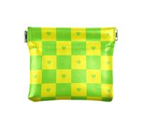 Buffalo Plaid Check Yellow Green Heart Women's Small Leather Coin Purse Portable Card Key Organizers for Women