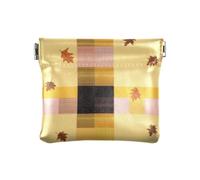 Buffalo Plaid Check Yellow Rose Gold Leaves Women Leather Coin Purse Portable Card Cases Money Organizers for Woman, Buffalo Plaid Check Yellow Rose Gold Leaves, One Size, Print Art