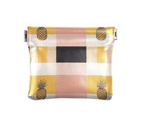 Buffalo Plaid Check Yellow Rose Gold Pineapple Women's Leather Coin Change Purse Portable Change Purse with Clasp for Men Women Travel