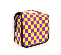 Buffalo Plaid Check Yellow Violet Travel Toiletry Bags for Women with Hanging Hook Make up Bags Gym
