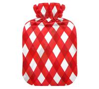 Buffalo Plaid Checked Red White hot Water Bottle with Soft Cover, 1L Water Bottle Bag for Hand Feet Warmer, Hand Feet Warmer