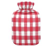 Buffalo Plaid Checked Red White hot Water Bottles with Soft Cover, 2L hot Water Bag for Hand Feet Warmer, Hand Feet Warmer