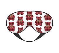 Buffalo Plaid Christmas Bears Bow Eye Mask Sleep Mask Light BlockBlindfold Night Eyes Cover Soft Pressure-Free Eyeshade with Elastic Strap for Home Travel Office Nap Yoga