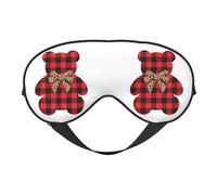 Buffalo Plaid Christmas Bears Bow Eye Mask Sleep Mask Light BlockBlindfold Night Eyes Cover Soft Pressure-Free Eyeshade with Elastic Strap for Home Travel Office Nap Yoga