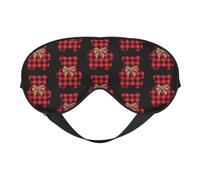 Buffalo Plaid Christmas Bears Bow Eye Mask Sleep Mask Light BlockBlindfold Night Eyes Cover Soft Pressure-Free Eyeshade with Elastic Strap for Home Travel Office Nap Yoga