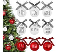 Buffalo Plaid Christmas Tree Ornaments Set of 9 Shatterproof Bulbs with Buffalo Plaid Bows White & Red Christmas Ball Hanging Ornament for Rustic Farmhouse Indoor Christmas Tree Decorations.