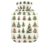 Buffalo Plaid Christmas Trees Cute Hot Water Bottle with Soft Cover, 1L Water Bags for Hot and Cold Therapies