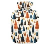 Buffalo Plaid Christmas Trees Cute Hot Water Bottle with Soft Cover, 1L Water Bags for Period Cramps