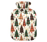 Buffalo Plaid Christmas Trees Hot-Water Bottle with Soft Cover, 1L Hot Compresses for The Body for Pain Relief