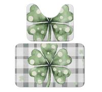 Buffalo Plaid Cover Bathroom Rug Set 2 Piece 4 Leaf Clover Absorbent Toilet Rug and Bath Rug Non-Slip Contour Mat with Toilet Pedestal Carpet