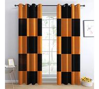 Buffalo Plaid Curtains 183cm Drop, Orange and Black Checkered Check Patterned Blackout Curtains for Bedroom, Living Room Decor, Soft Thermal Insulated Eyelet Drapes for Windows - 2 Panels