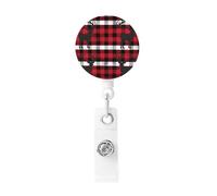 Buffalo Plaid Deer Badge Reel Retractable Badge Holder with Keychain Id Clips for Badges Lightweight Plastic Name Card Holders for Nurses Office Teacher
