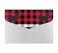 Buffalo Plaid Deer Folder with 6 Pack Plastic Envelopes with Snap Closure,Waterproof File Envelope for Paper Bill Receipt,Expanding File Folder Organizer for Home Office