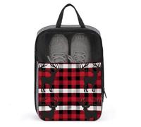 Buffalo Plaid Deer Shoe Bag Travel Shoe Organizer Water-Resistant Shoe Pouch with Zipper Sneaker Dust Bag, gray, One Size, Modern