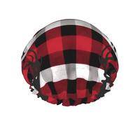 Buffalo Plaid Deer Shower Cap for Women Men Large Waterproof Shower Bonnet Elastic Band Bathing Hair Hat Spa Salon Caps Double Layered Reusable Bath Caps for Long Hair, Braids