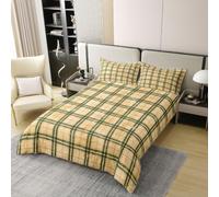 Buffalo Plaid Duvet Cover Set Double Size 100% Cotton,Geometric Grid Square Checkered Kids Bedding Set,Abstract Stripe Gingham Girls Boys Room Decor,Vintage Green Quilt Cover,2 Pillowcases(No Filler)