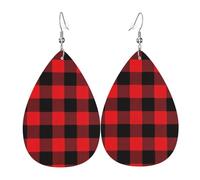 buffalo plaid earrings for women leather earings teardrop shape double sided lightweight ear accessories fashion jewelry birthday gift